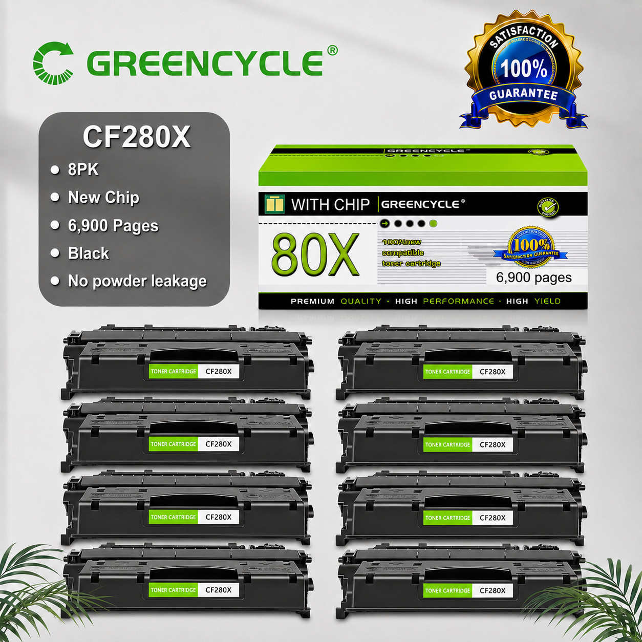 8PK CF280X High Yield Bk Toner For HP LaserJet Pro 400 M401n M401dne MFP M425dw