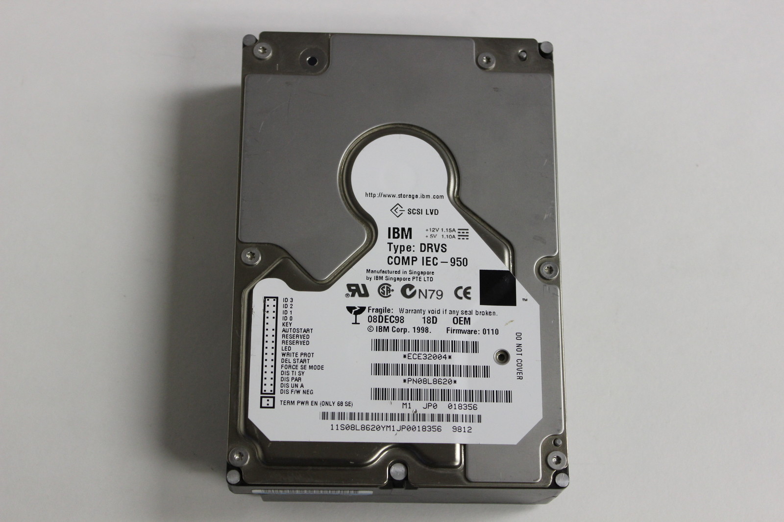 IBM 08L8620 3.5 18GB 80 PIN SCSI LVD HARD DRIVE TYPE DRVS