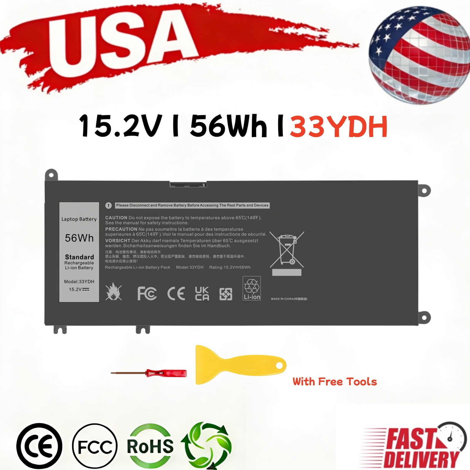 ✅LOT 10X 33YDH Battery for Dell Latitude 3380 3480 3490 3580 3590 Inspiron 7577