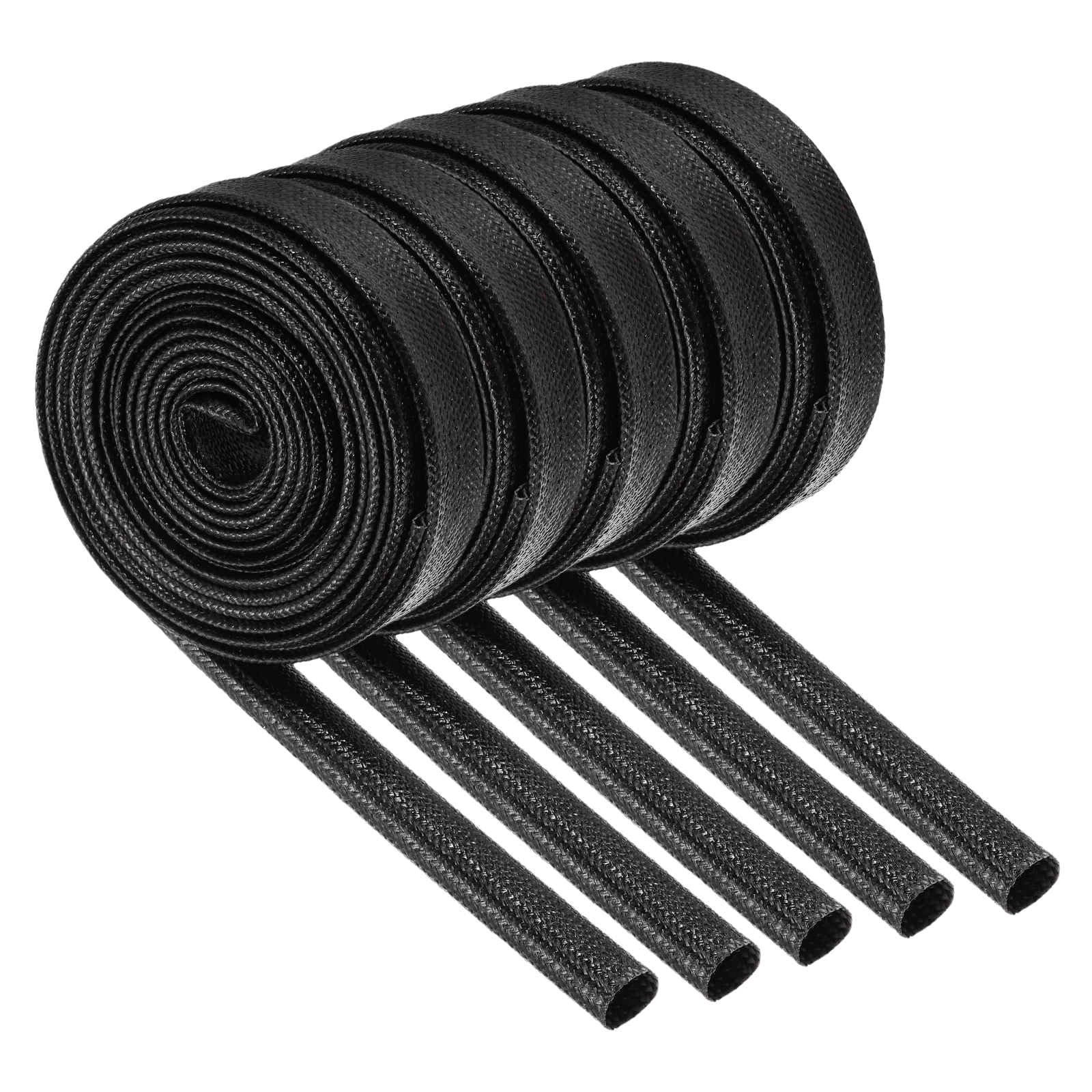 MECCANIXITY 5Pcs Wire Insulation Braid Fire Sleeve 9.8Ft 7mm ID Black