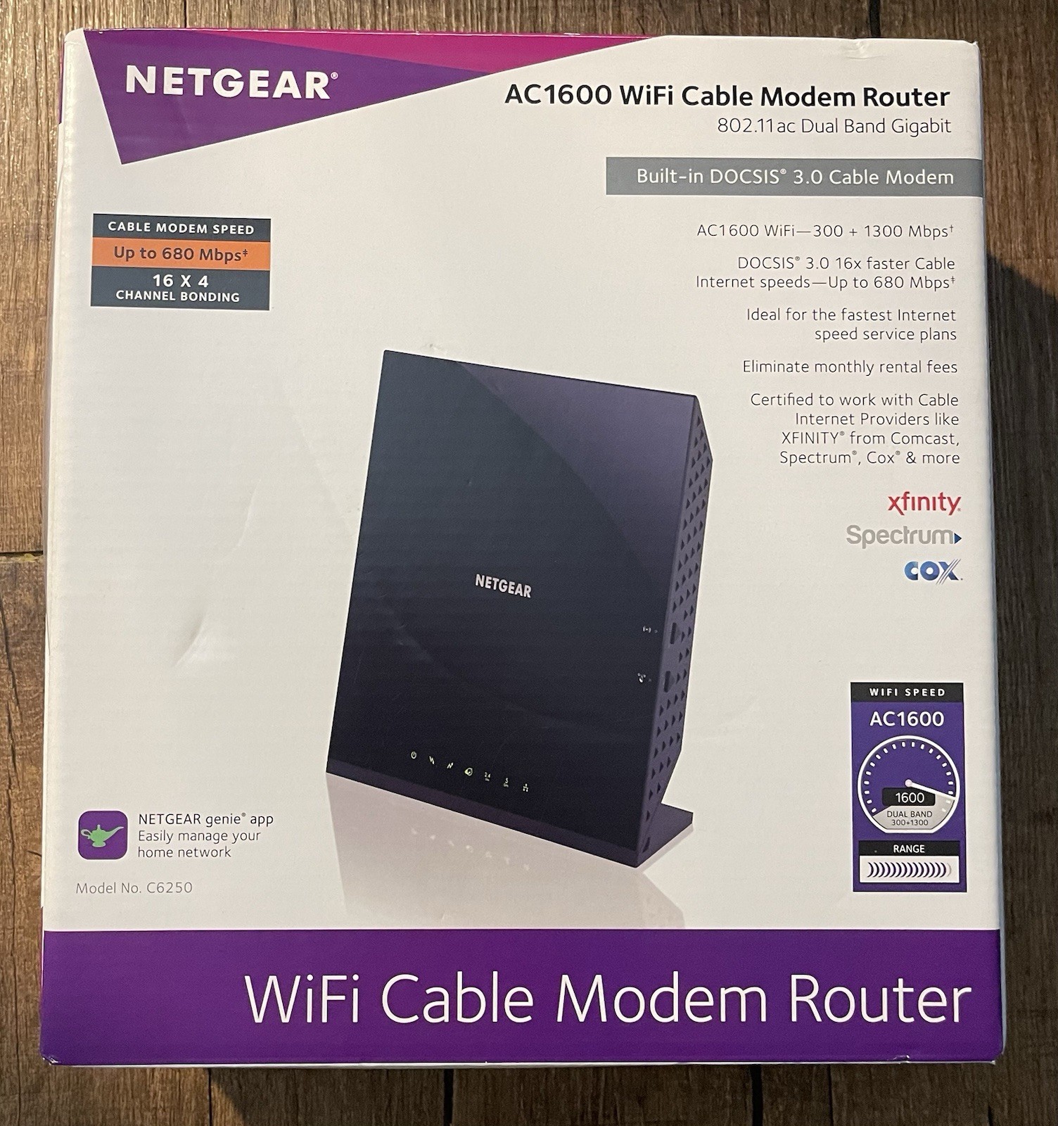 NETGEAR C6250 Dual-Band AC1600 WiFi Cable Modem Router DOCSIS 3.0 4 LAN Ports