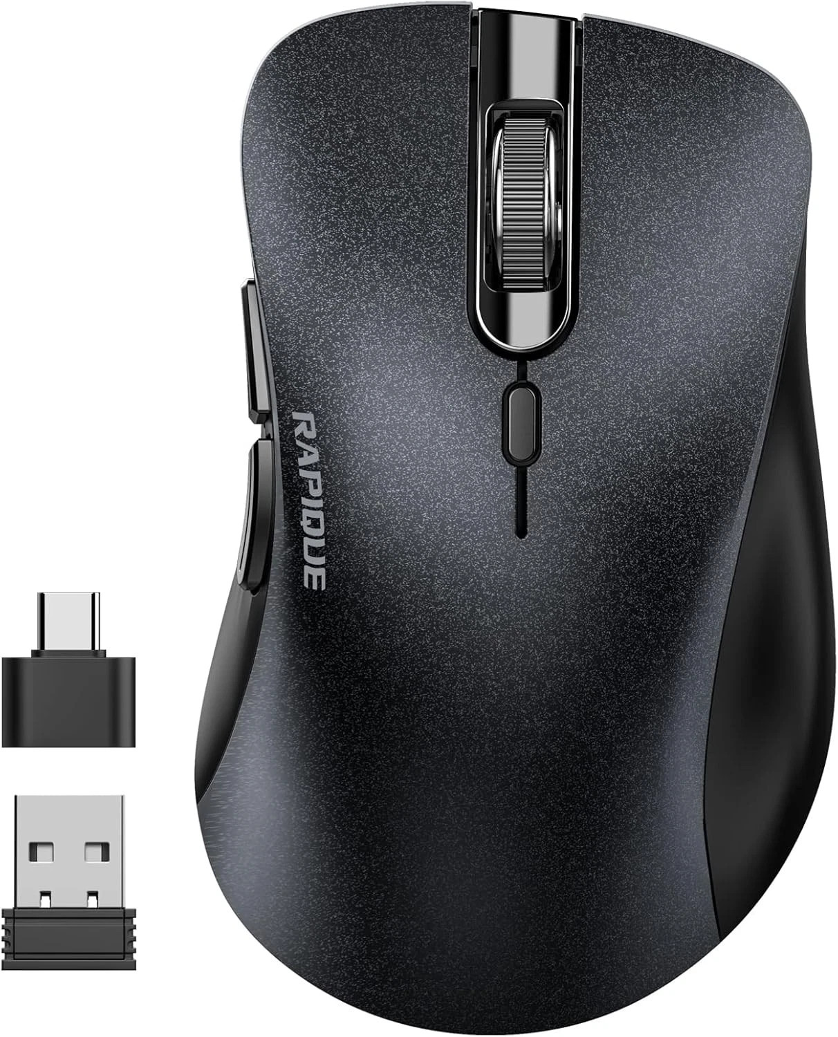 Wireless Mouse, 2.4G Silent Computer Mice with USB Receiver & Type-C Black