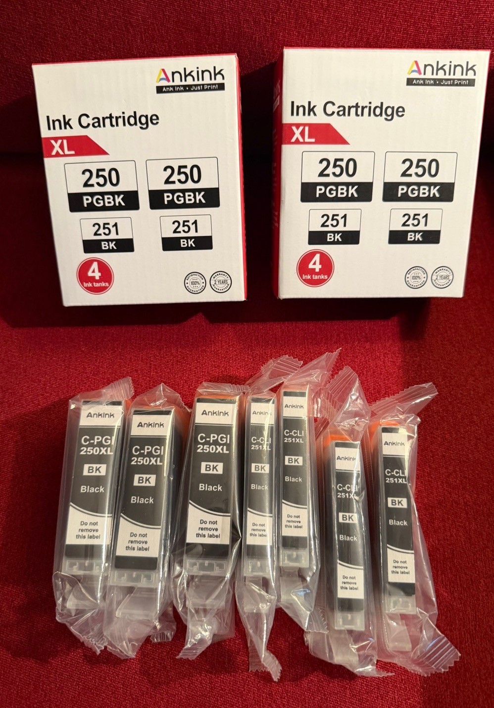 Lot of 7 Ankink Canon PGI-250XL CLI-251XL Black Ink Cartridges NEW