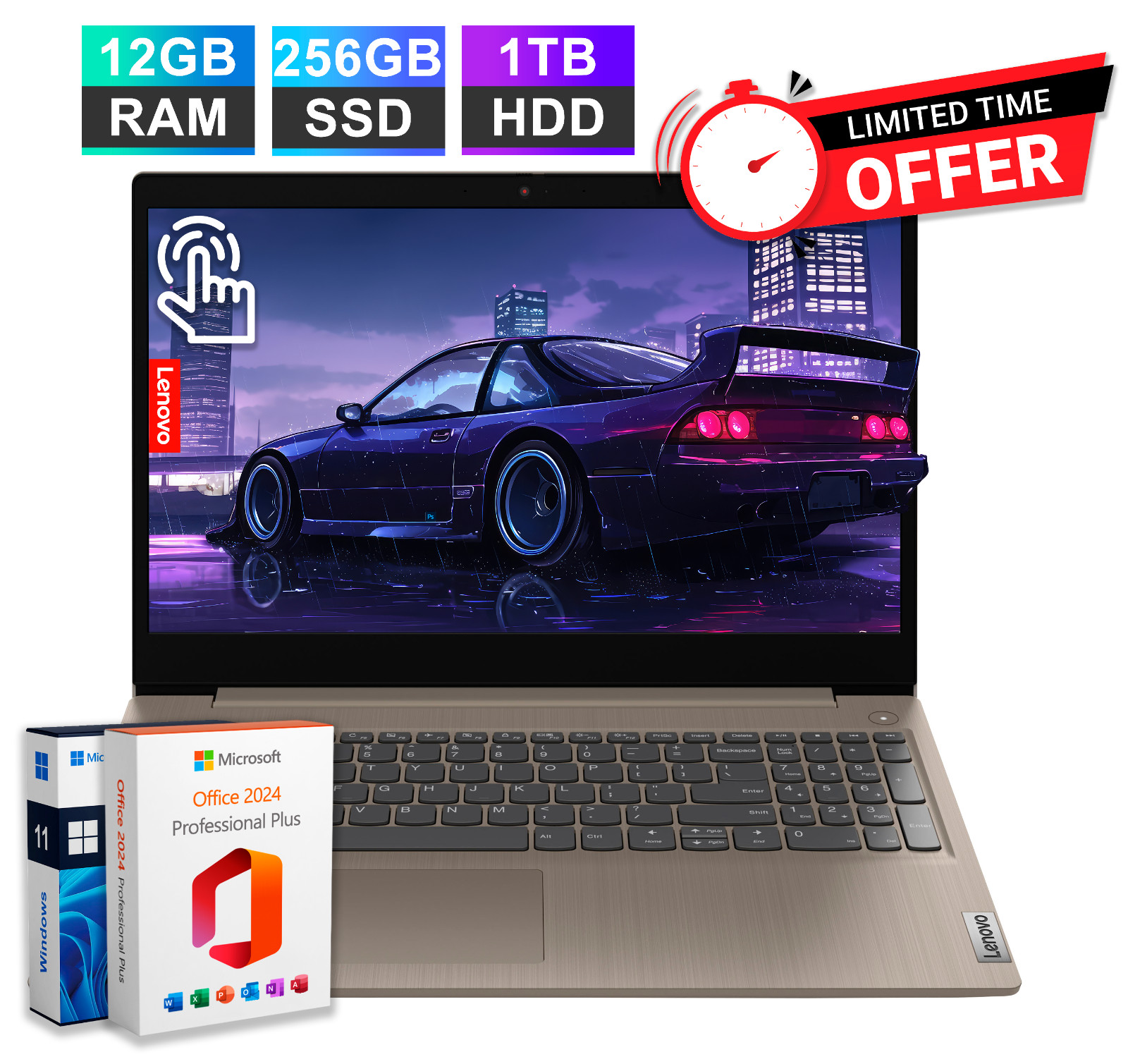 Lenovo IdeaPad 3i Laptop 15.6 Touch Intel i5 12GB RAM 1.25TB storage Office 2024