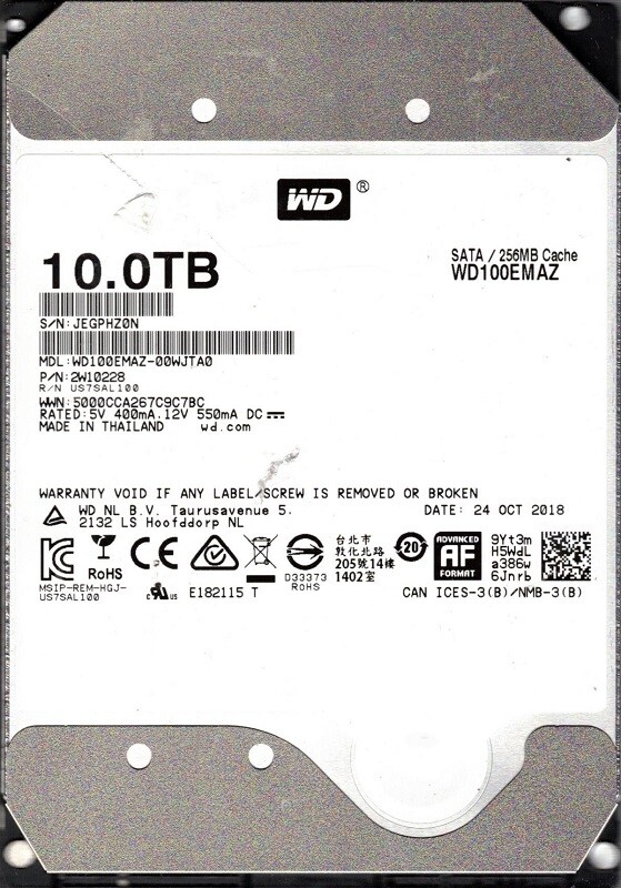WD100EMAZ-00WJTA0 P/N: 2W10228 Western Digital 10TB
