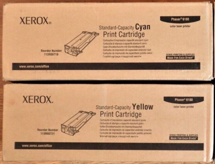 Genuine Factory Sealed Xerox 113R00719 Cyan 113R00721 Yellow Toner Phaser 6180