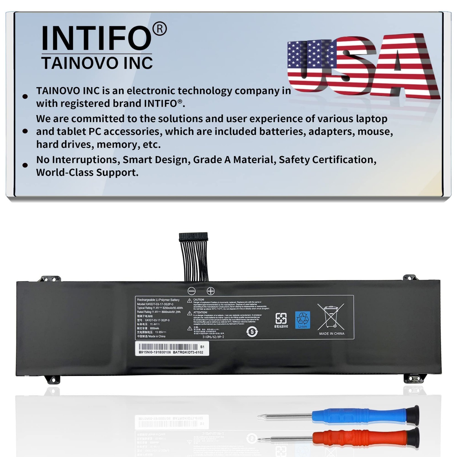 High-Capacity 93.48Wh Laptop Battery 11.4V 8200mAh 6-Cell for Adata XPG Xenia 15