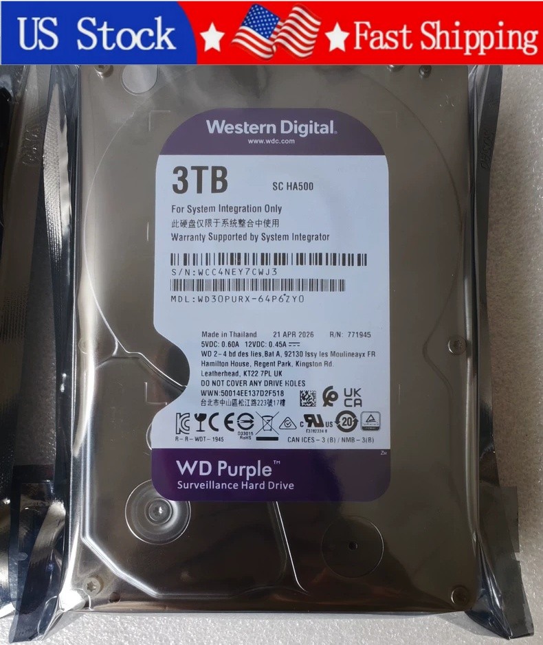 New Western Digital WD30PURX 64P6ZY0 Purple 3TB 5400RPM 3.5" SATA 64MB HDD