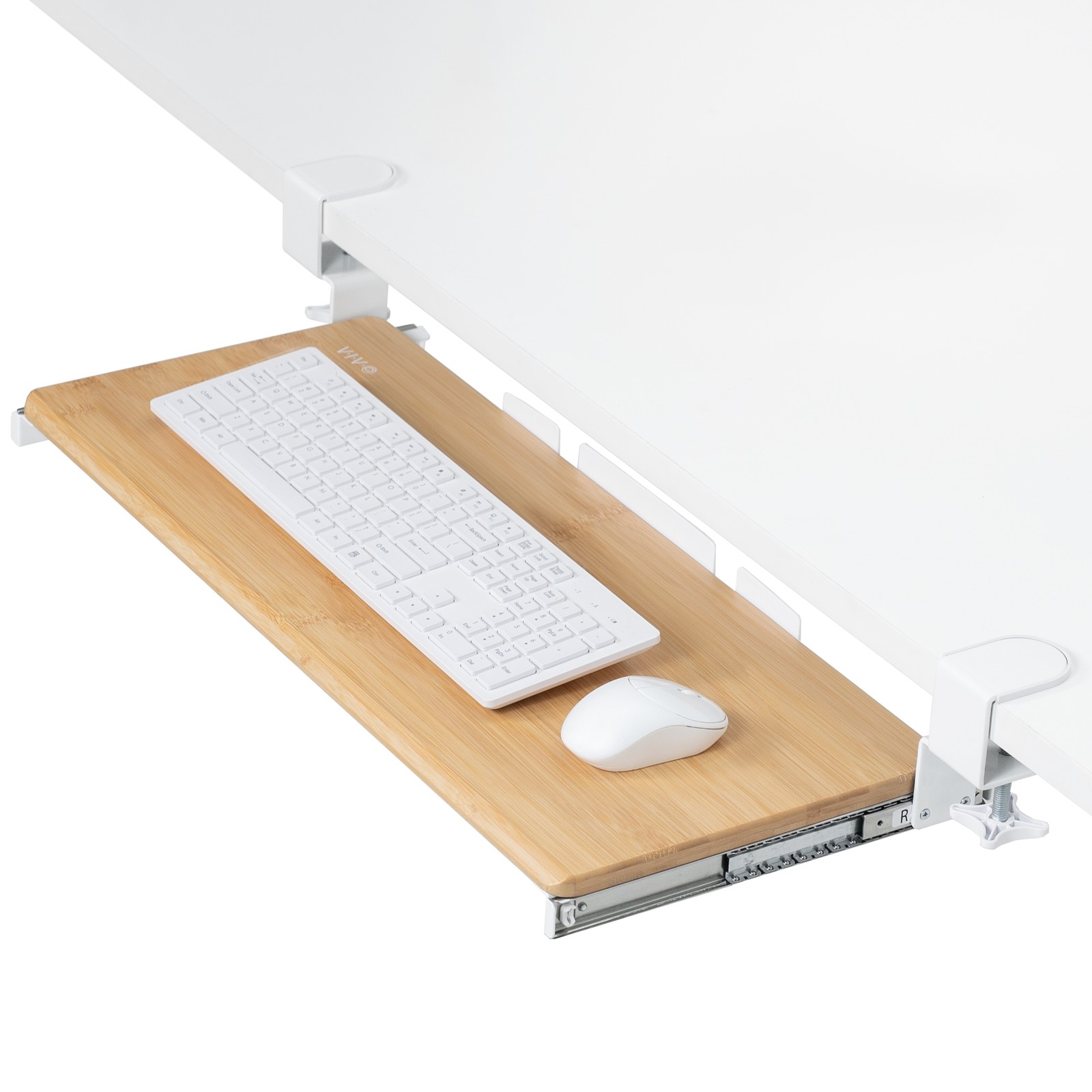 VIVO Bamboo Clamp-on Keyboard and Mouse Under Desk Slider Tray