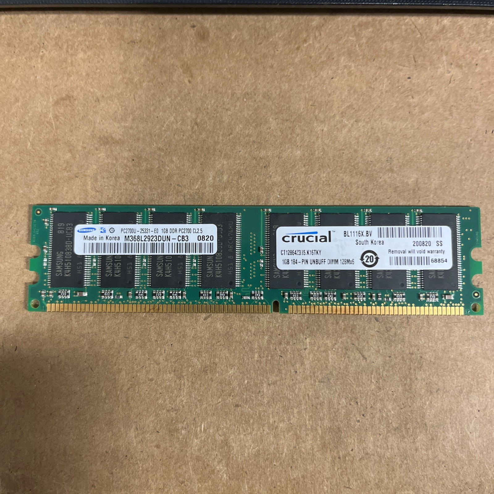 Crucial 1GB DDR SDRAM PC2700 184-Pin Unbuffered DIMM RAM