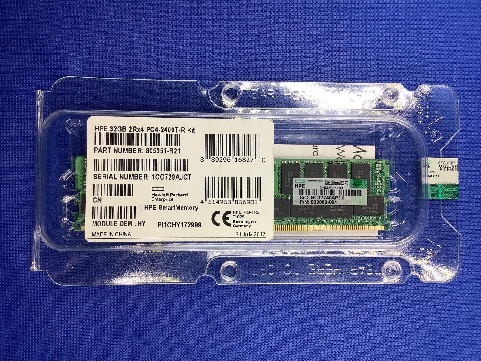 BRAND NEW 809083-091 HP 32GB 2RX4 PC4-2400T MEMORY 805351-B21 819412-001