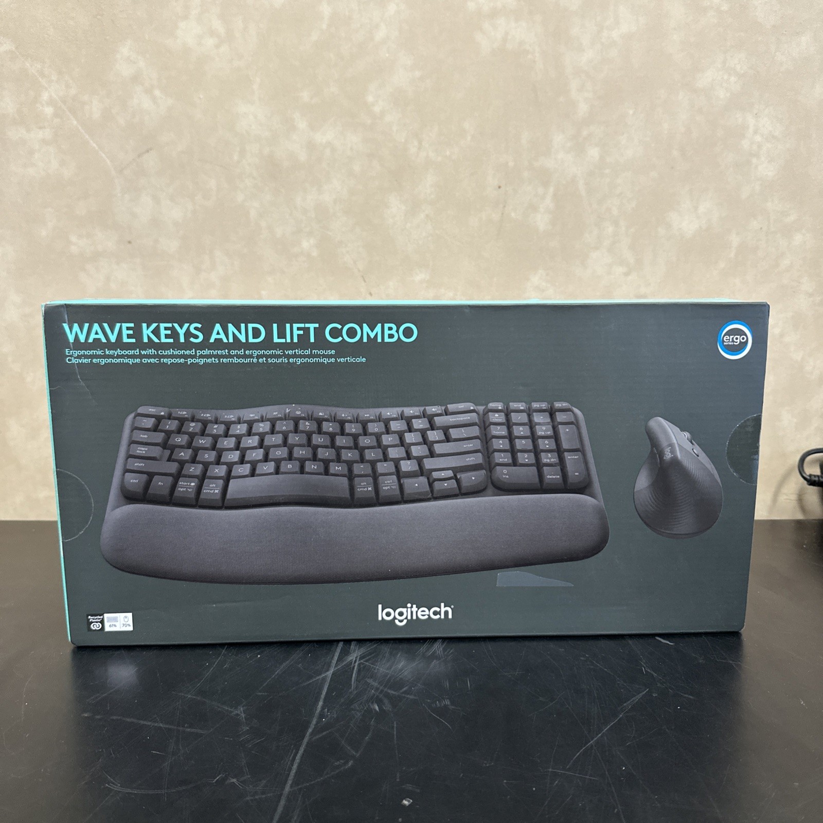 New Sealed Logitech Ergonomic Wave Keys Keyboard&Lift Vertical Mouse Combo