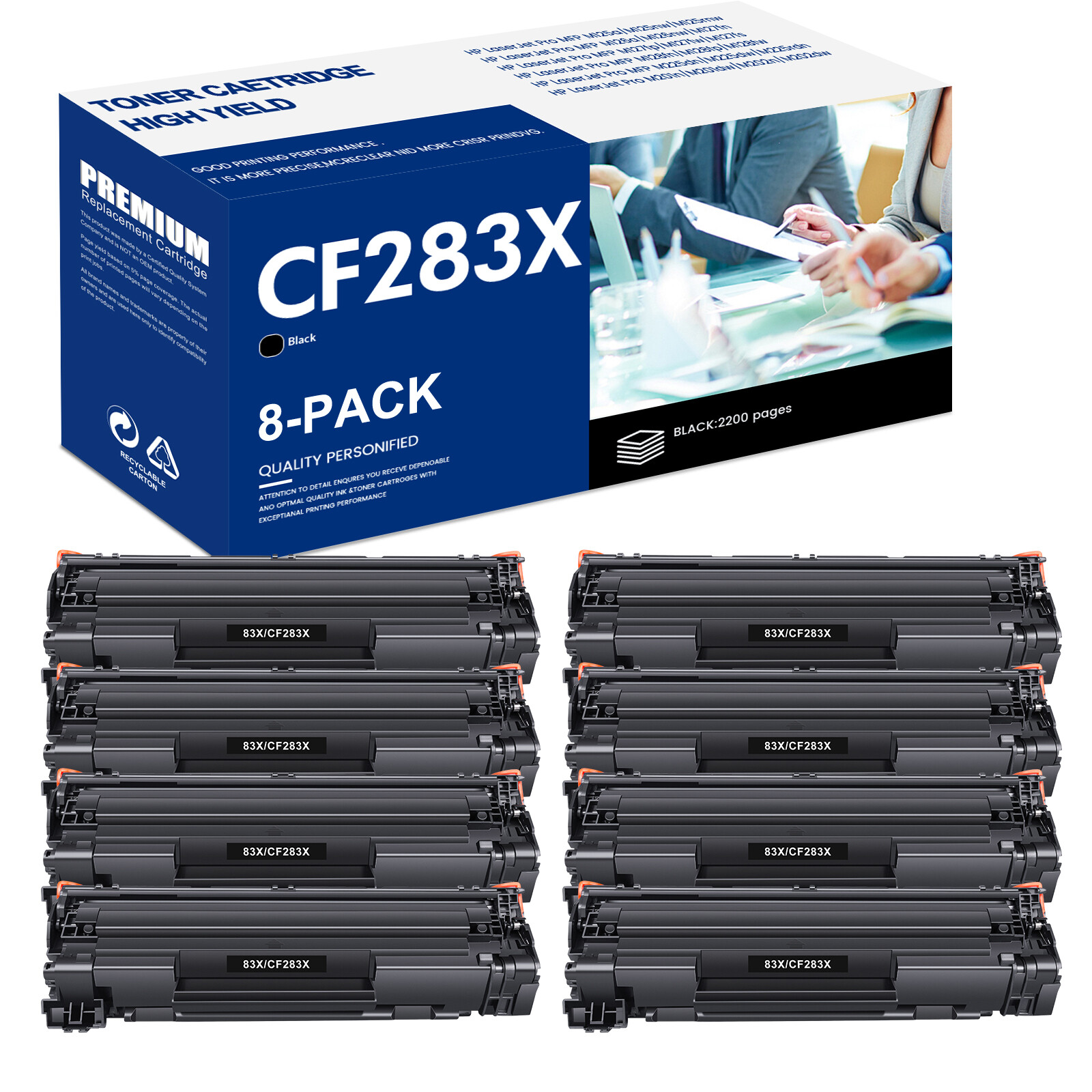 8x Black CF283X Toner Cartridge For HP 83X LaserJet Pro M201dw M202dw MFP M225dw