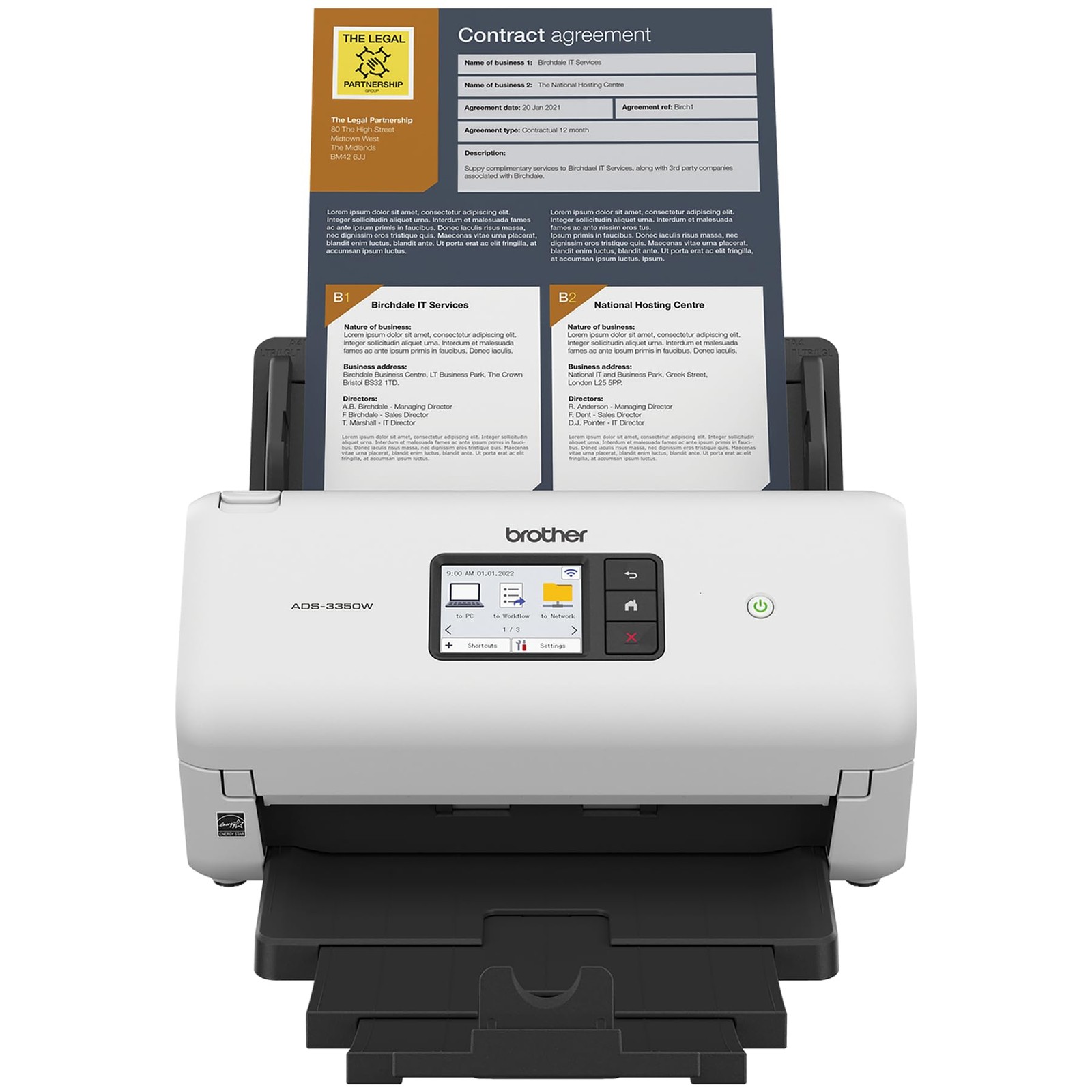 Scanner Wireless High Speed Desktop 40ppm 2.8 Touchscreen Brother ADS-3350W
