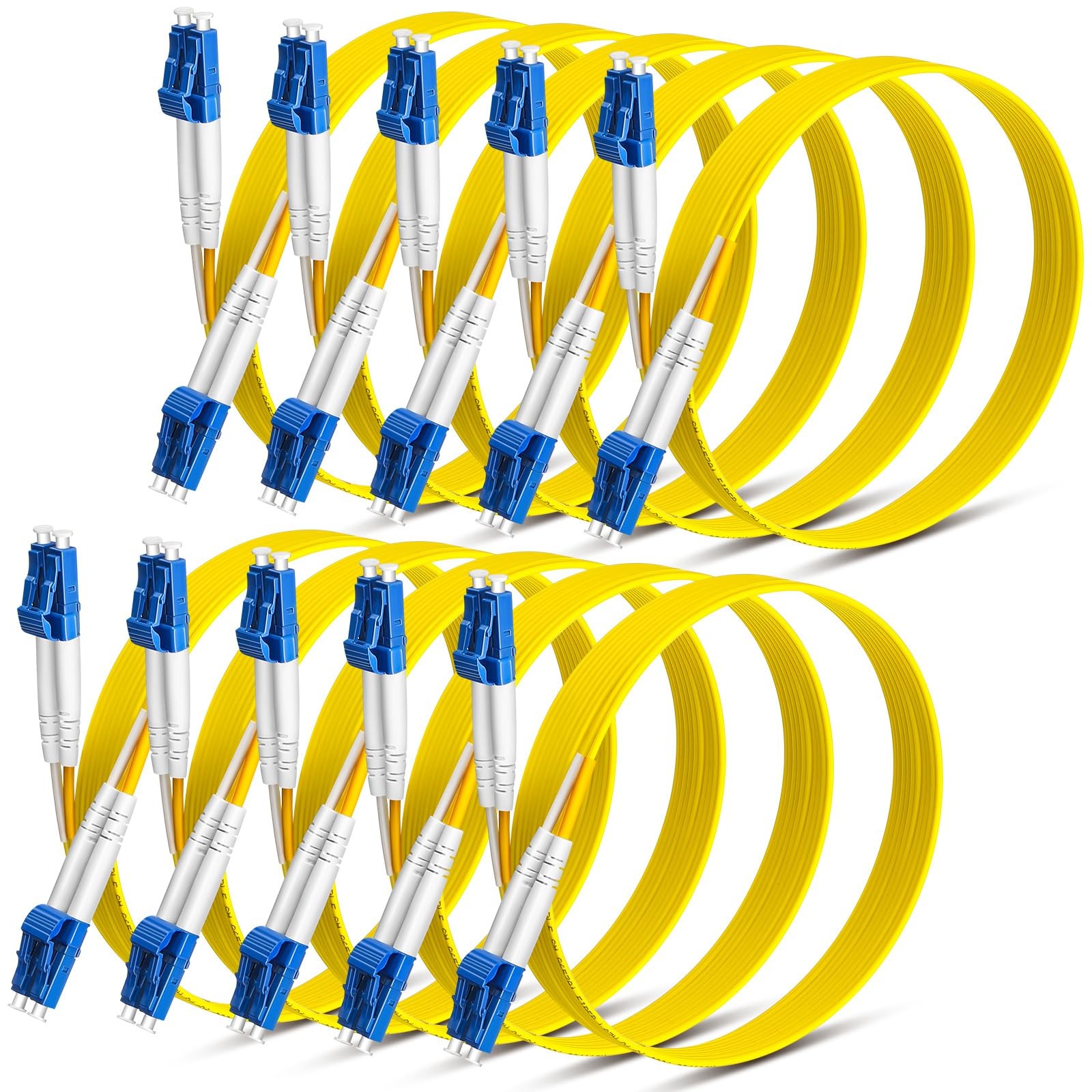 LC to LC Single Mode Fiber Patch Cable 2m/6.56ft OS2 Duplex Yellow 10 PCS