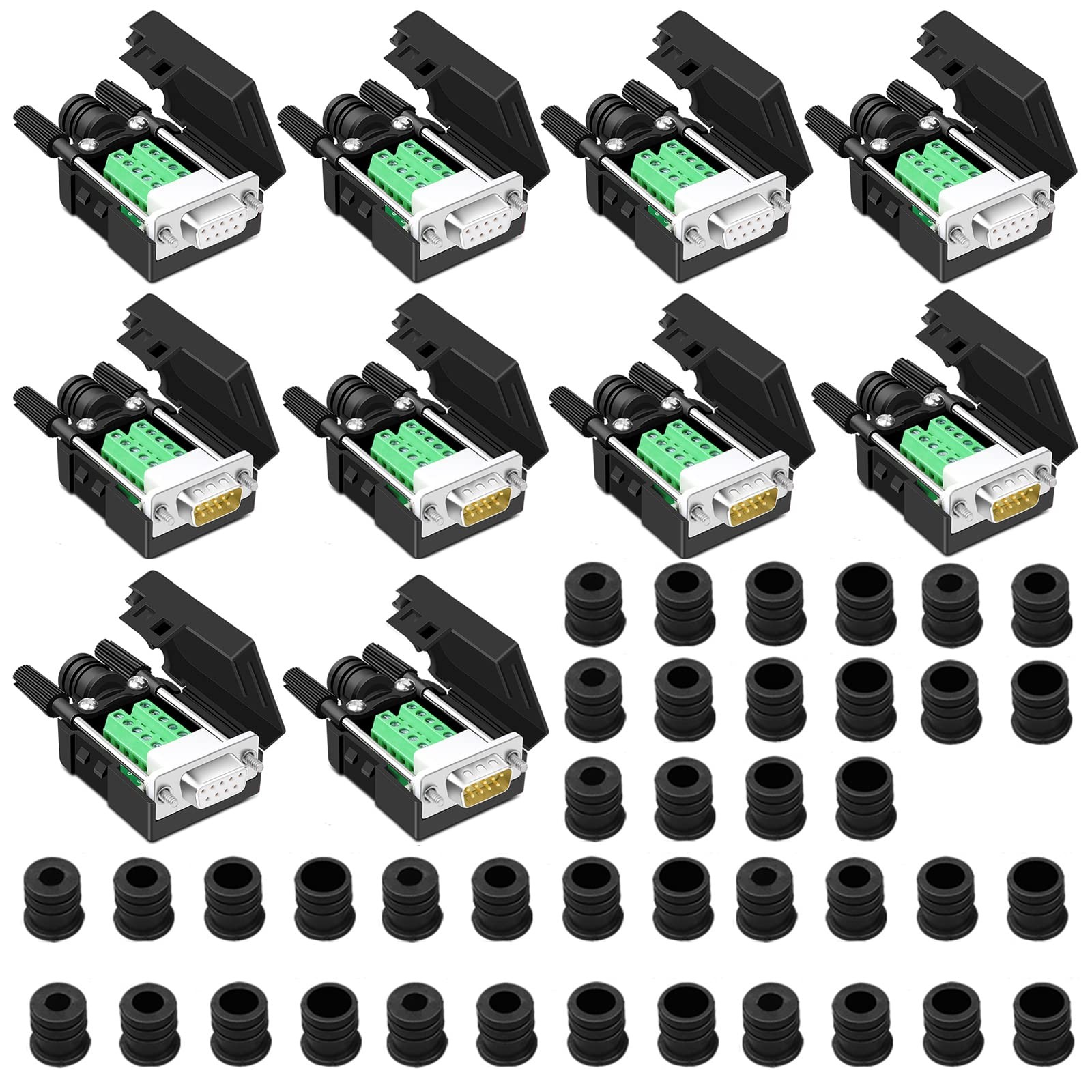 10PCS DB9 Solderless Serial to 9pin Male Female Breakout Connector