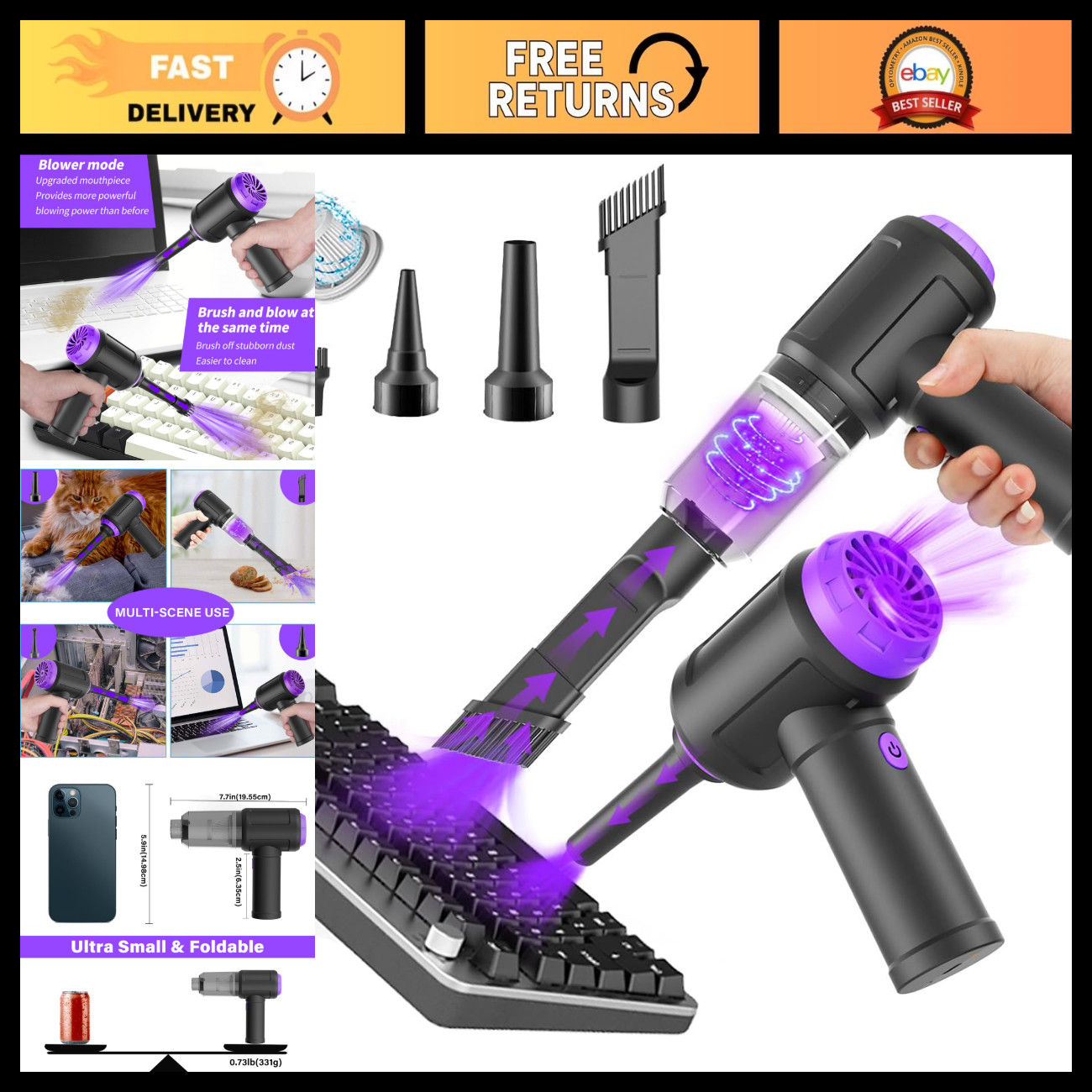 14500 Pa Mini Vacuum Cleaner & 110000RPM Cordless Air Duster for Keyboard Cleani