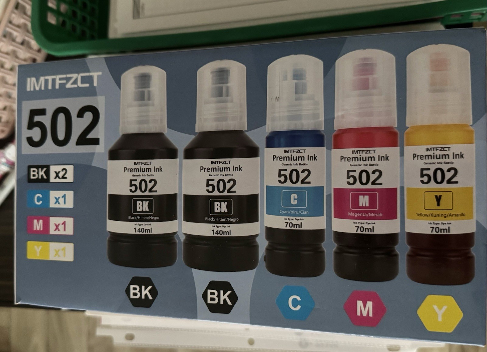 IMTFZCT 502 Compatible Ink Bottle Set 5-Pack BKx2 C M Y for Epson