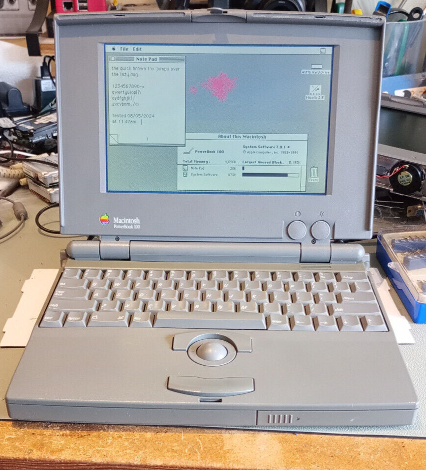 Macintosh Powerbook 100. Working, recently recapped. 4MB RAM, 40MB Original HD