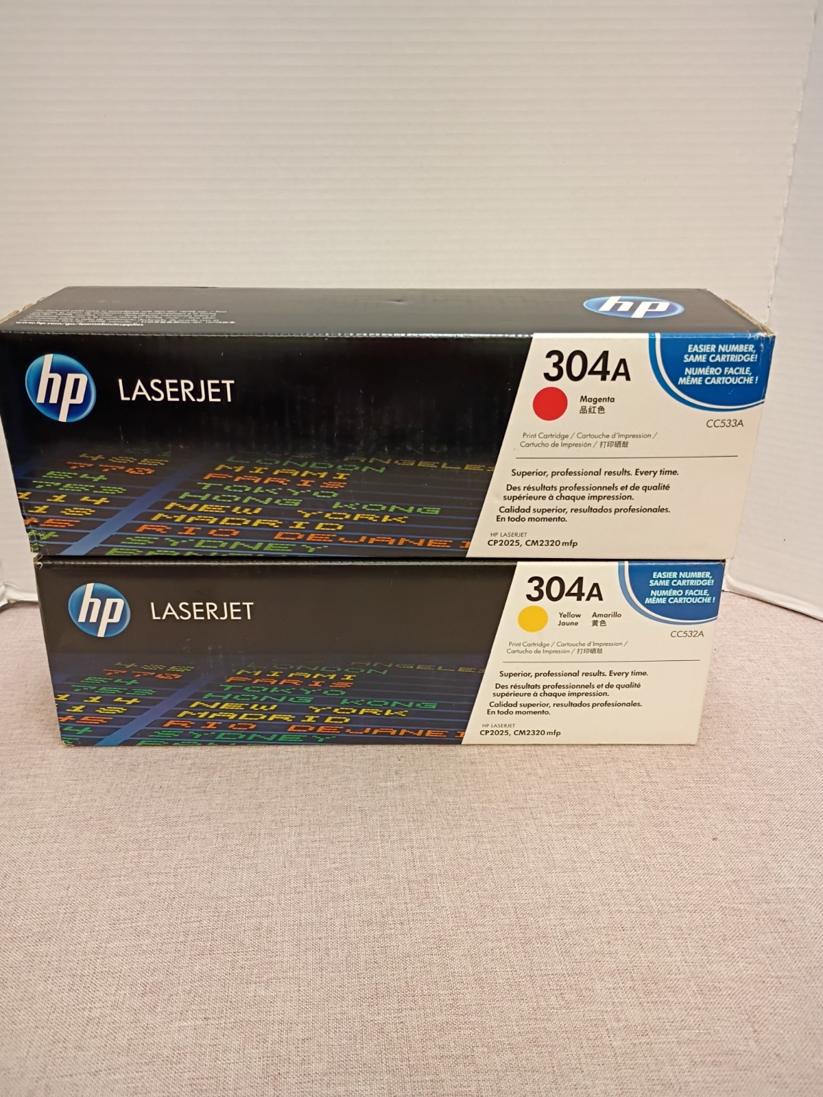 LOT OF 2 GENUINE HP CC532A/CC533A (304A) TONER CARTRIDGE Yellow Magenta 