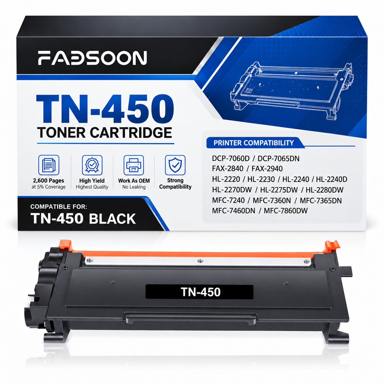TN450 1PK BK High Yield Toner Cartridge Fits DCP-7065DN HL-2280DW MFC-7460DN