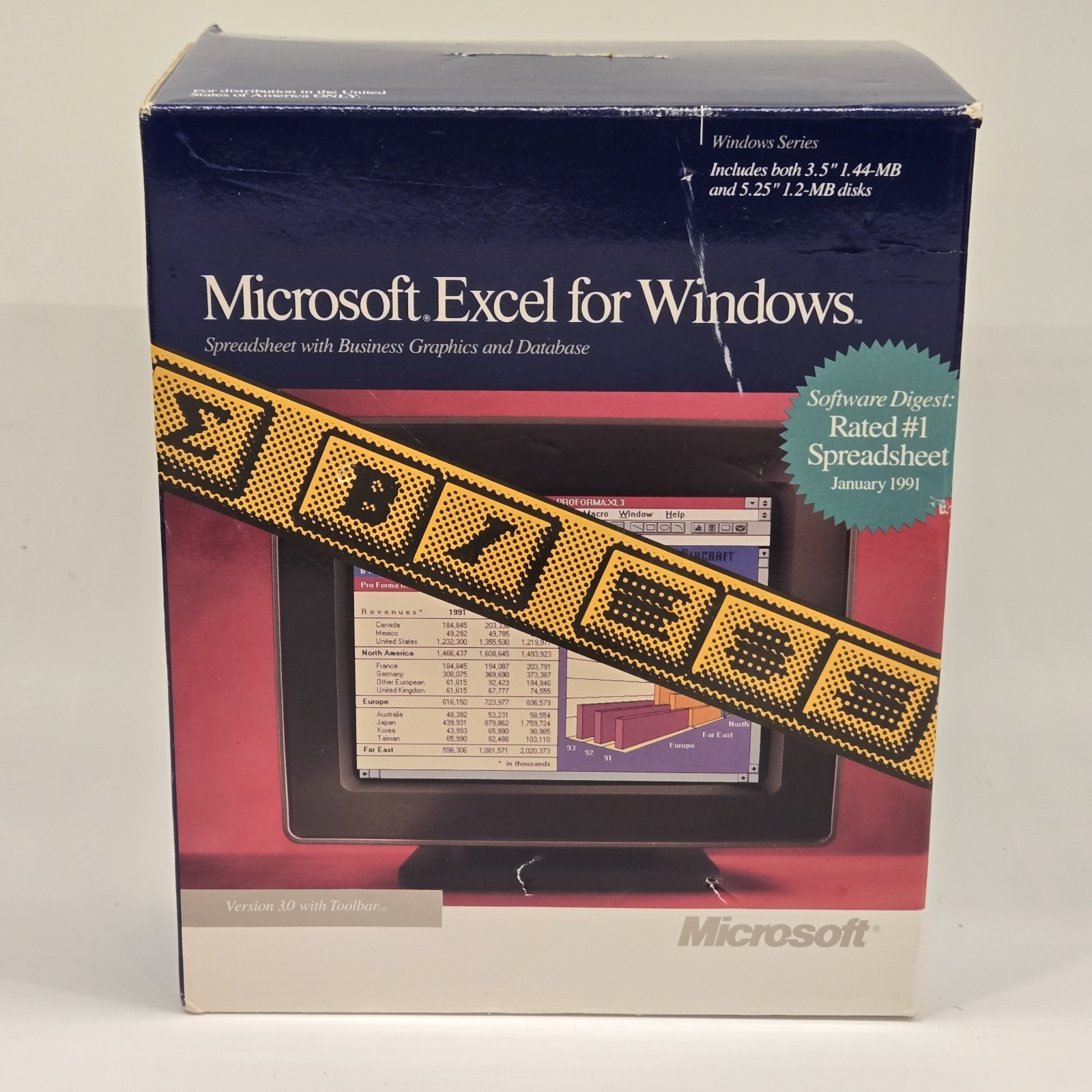 Vintage Microsoft Excel Windows Version 3.0 With Toolbars Software 3.5" READ