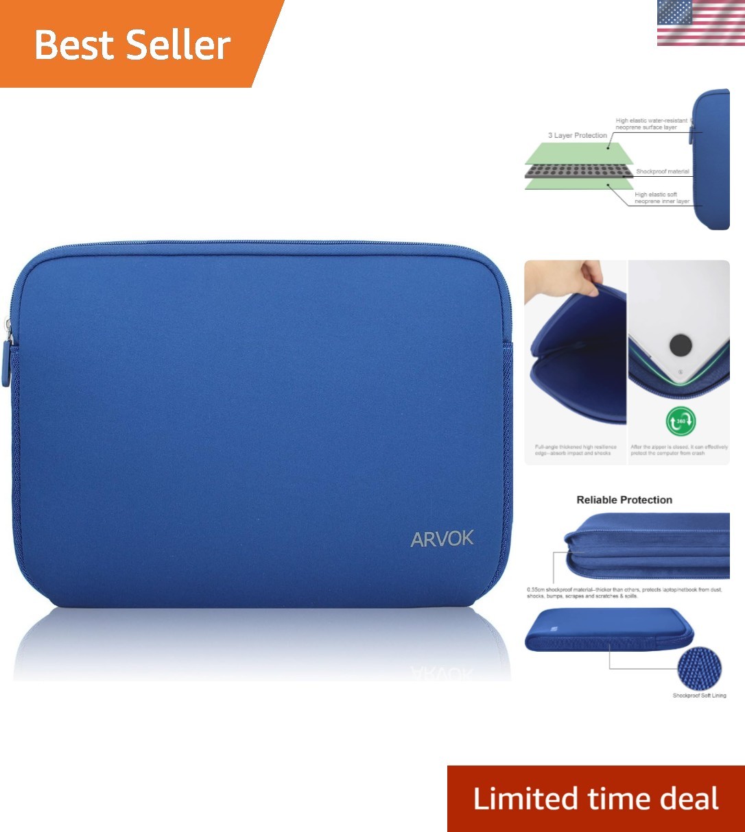 Ultra-Slim 17.3-Inch Laptop Sleeve - Dark Blue Neoprene with Quick Access Zipper