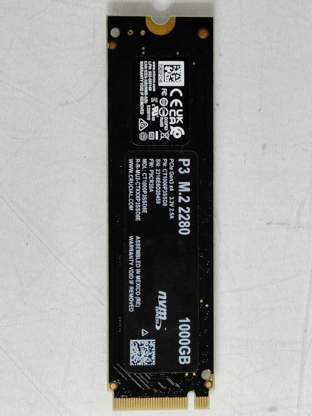 Crucial P3 CT1000P3SSD8 1 TB PCIe Gen3 80mm Solid State Drive