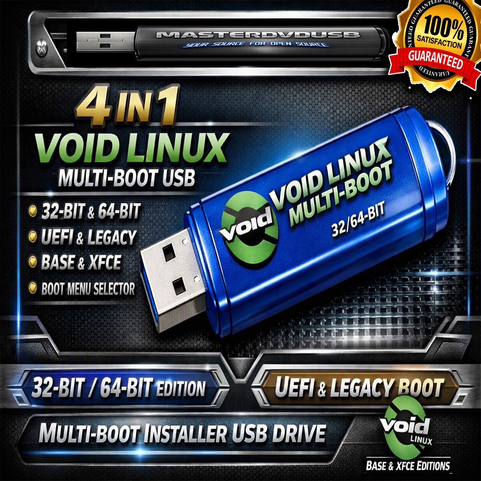 4‑in‑1 Void Linux Multi‑Boot USB 32‑bit & 64‑bit UEFI/Legacy – Base & XFCE