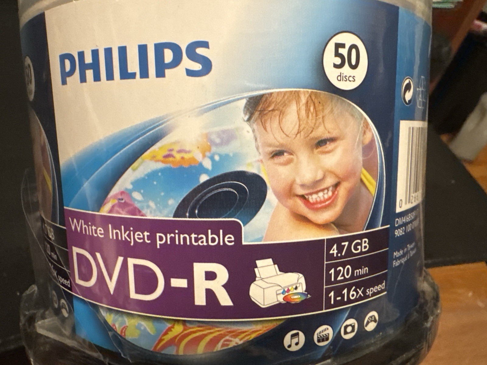 Philips DVD-R 50 Pack Blank Discs White Inkjet Printable 4.7GB 16x 120min NEW