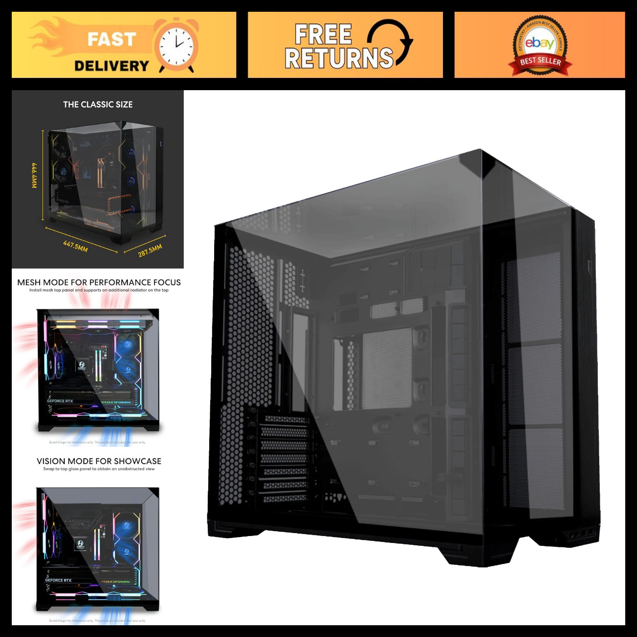 Compact ATX PC Case - Back-Connect Design, Sleek Black Finish, Ideal for Gaming