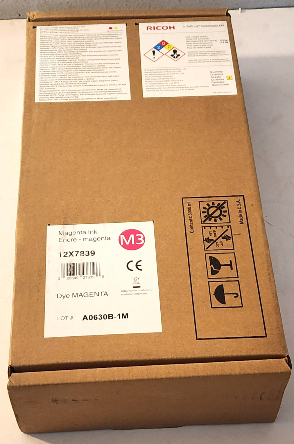 Ricoh 12X7839 Dye Magenta Ink M3 3 Liter InfoPrint 5000 New Sealed EXP 6/2020