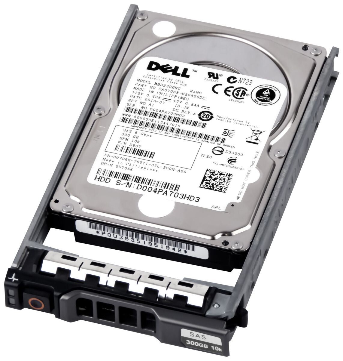 HARD DRIVE DELL 0U706K 300GB 10K 16MB SAS-2 2.5'' MBD2300RC