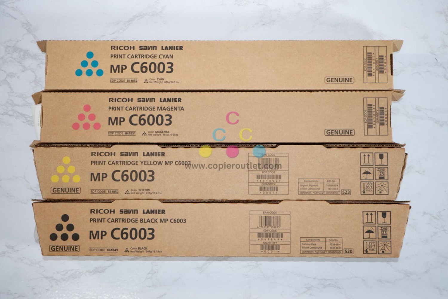 4 Genuine Ricoh MPC6003,C4503,C5503 CMYK Toner 841849,841850,841851,841852