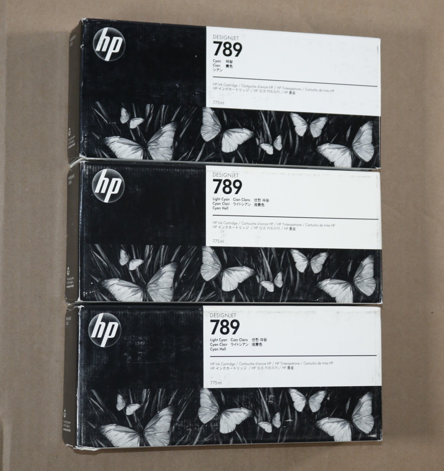 3 OEM HP 789 DesignJet L25500 Cyan & Light Cyan Ink Cartridges CH616A, CH619A