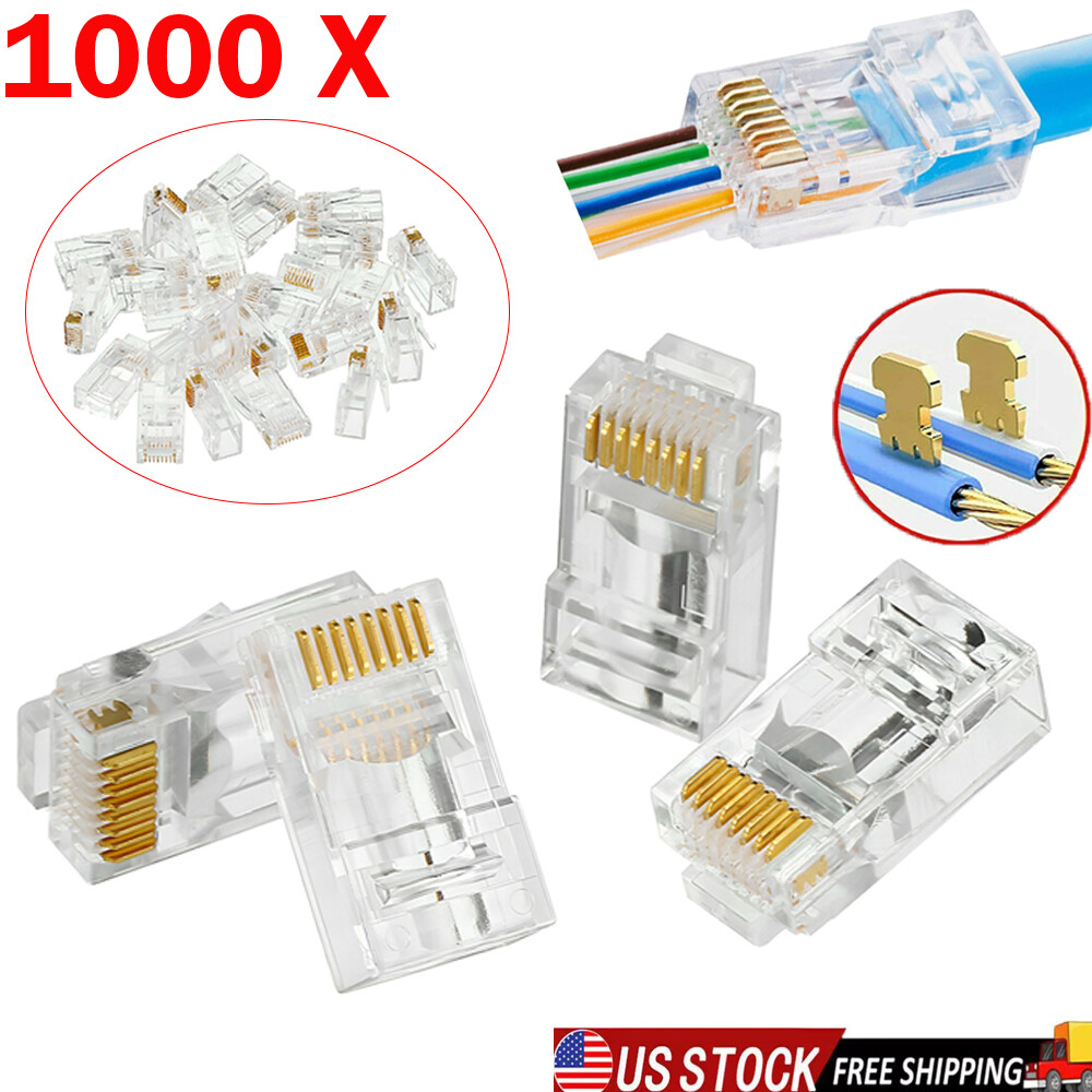 1000X RJ45 Pass Through Modular Plug Network Cable Connector End 8P8C CAT6 CAT5