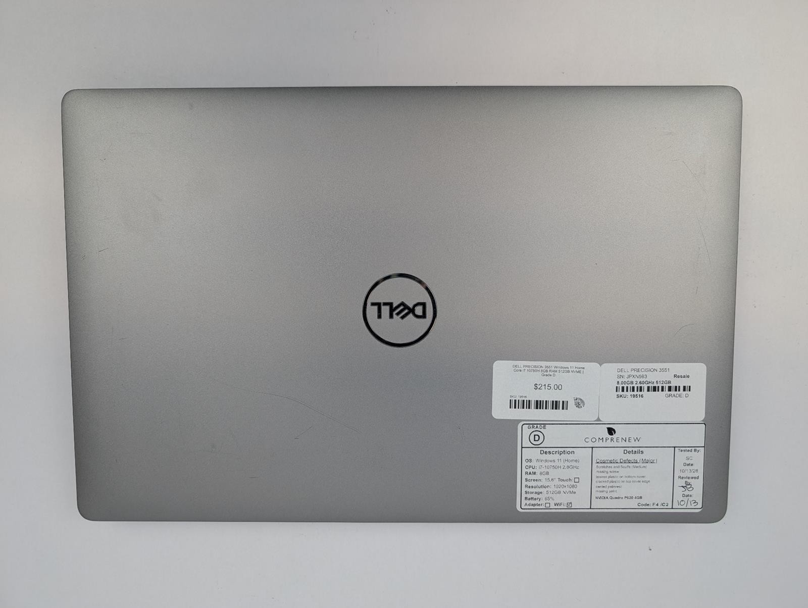 DELL PRECISION 3551 Windows 11 Home Core i7 10750H 8GB RAM 512GB NVME | Grade D
