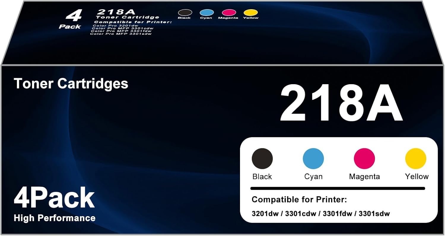 218A 4 Pack Toner Cartridges with Chip for HP Color Pro 3201dw 3301fdw