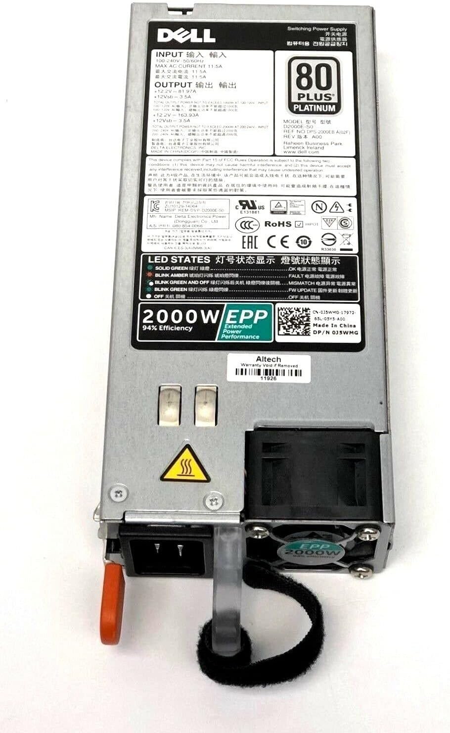 NEW Genuine OEM Dell 2000W 80+ Plus Platinum EPP Switching Power Supply Unit PSU