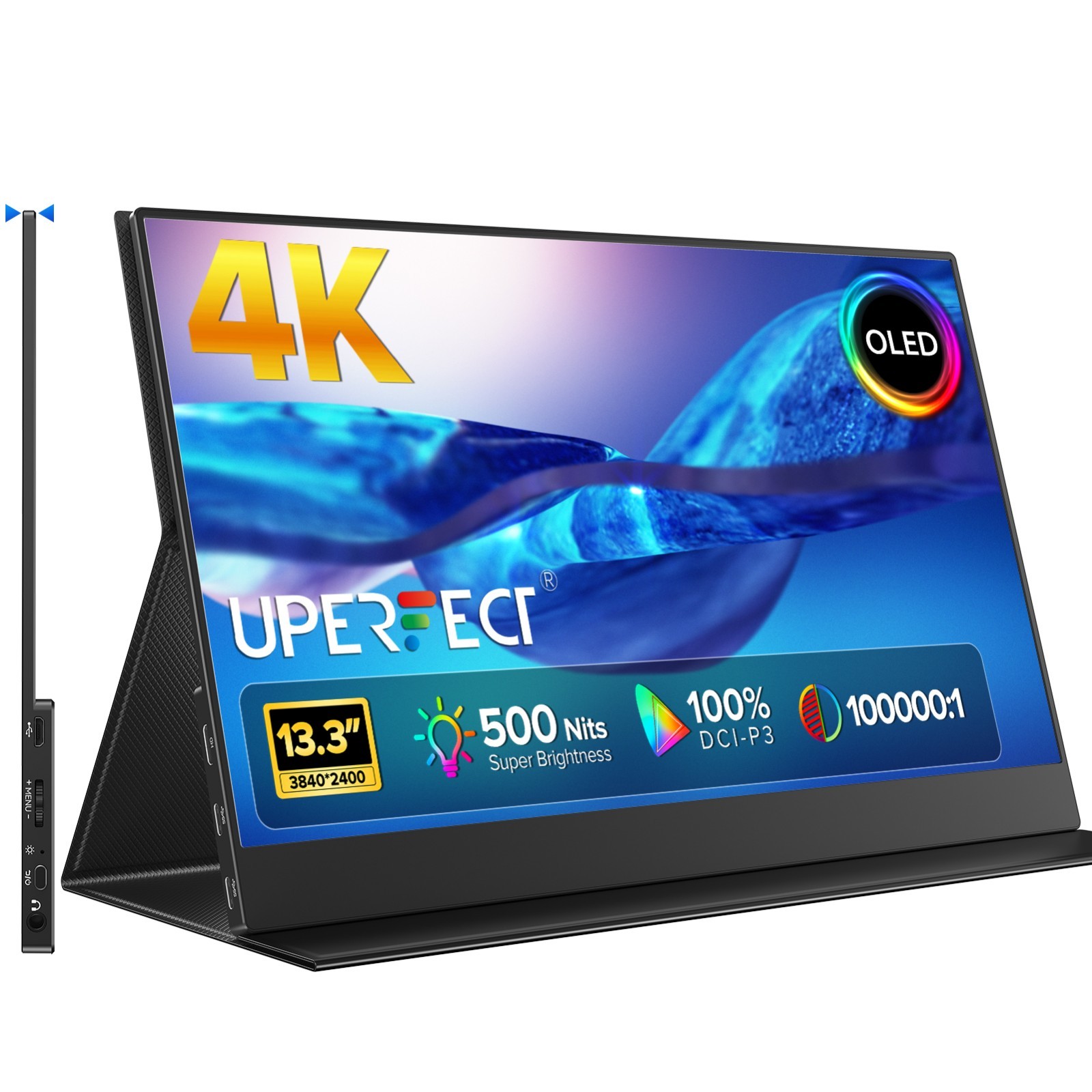 UPERFECT 13.3 Inch Portable OLED 4K Monitor 3840x2160 USB-C Monitor 100000:1