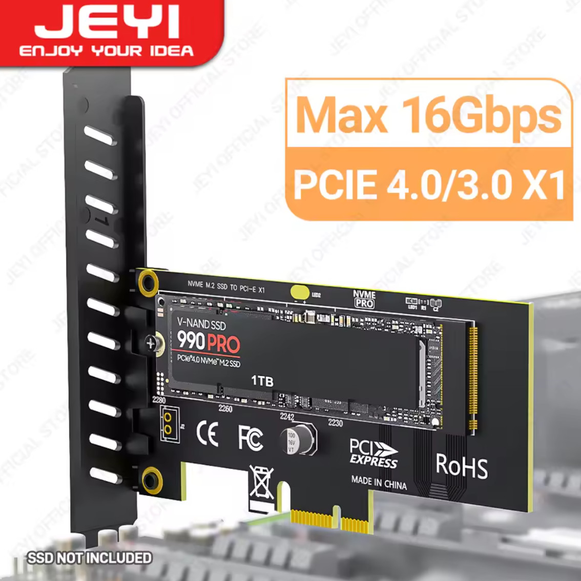 JEYI M.2 NVME SSD to PCIe 4.0 x1 Adapter Card, 2280 SSD PCIE X1 Expansion Card 