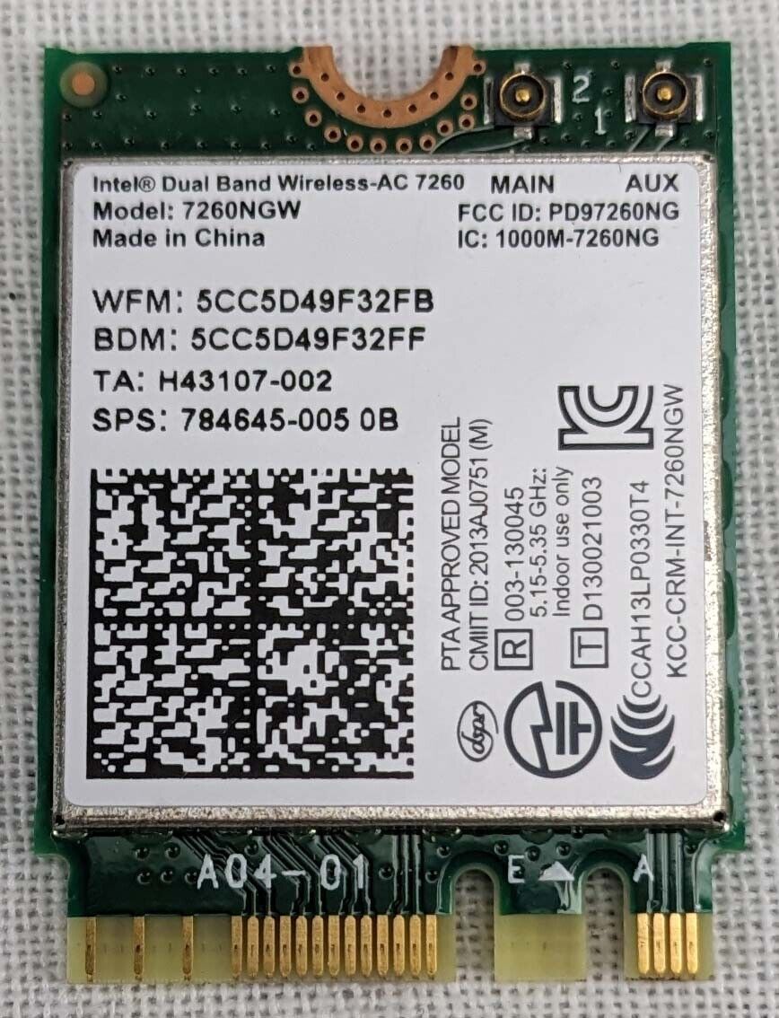 Intel Dual Band Wireless AC 7260 WiFi 802.11 ac/a/b/g/n Bluetooth 4.0 7260NGW