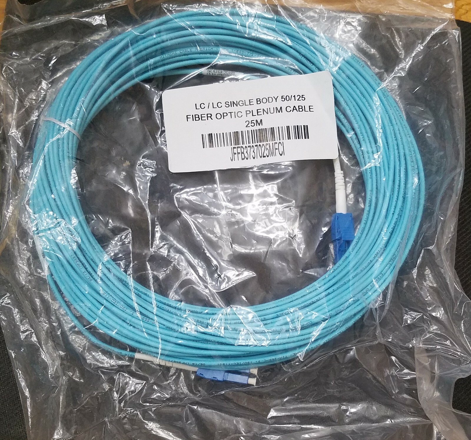 25 Meter OM3 LC-LC Plenum Single Body 10Gbps Fiber Patch Cable *NEW*