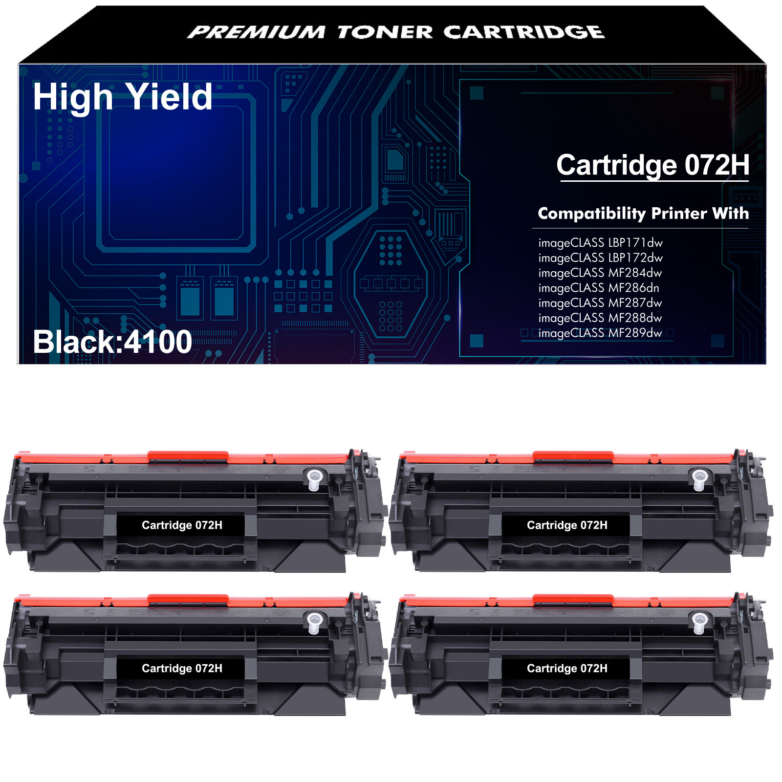 4Pack Canon CRG072H 072H Toner Cartridge Fit For Canon MF280 MF289dw LBP172dw BK