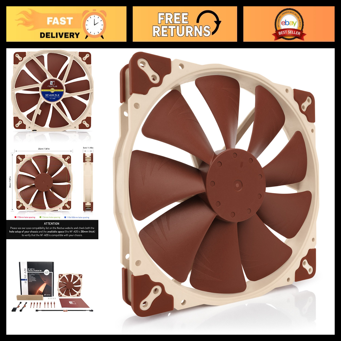 High-Performance 200mm Quiet Cooling Fan, Ultra Silent, Efficient Airflow, PC Ca