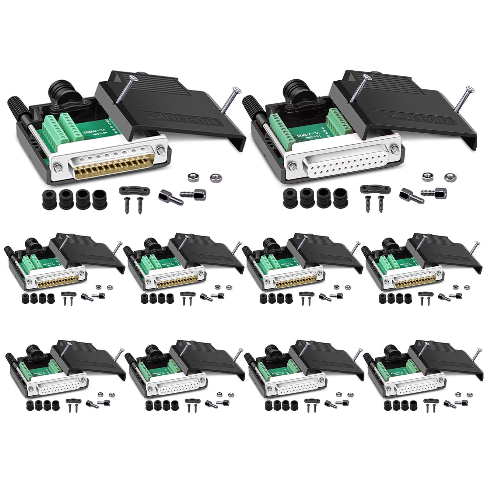 DB25 Solderless Connector, 10PCS Set, Includes 5 Male & 5 Female, 16mm Thin, ...