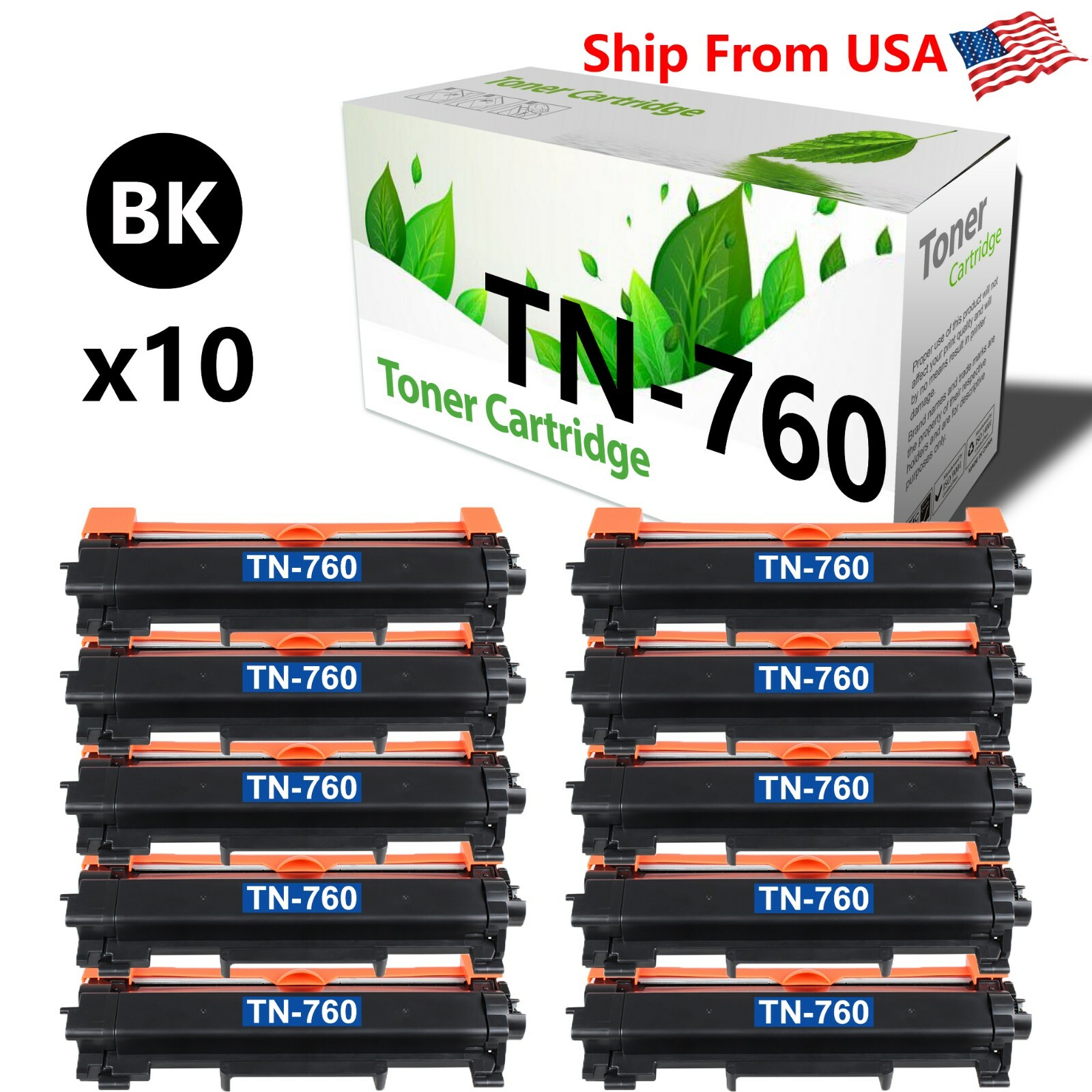10PACK TN760 TN 760 Toner Cartridge Fit For L2350DW L2395DW