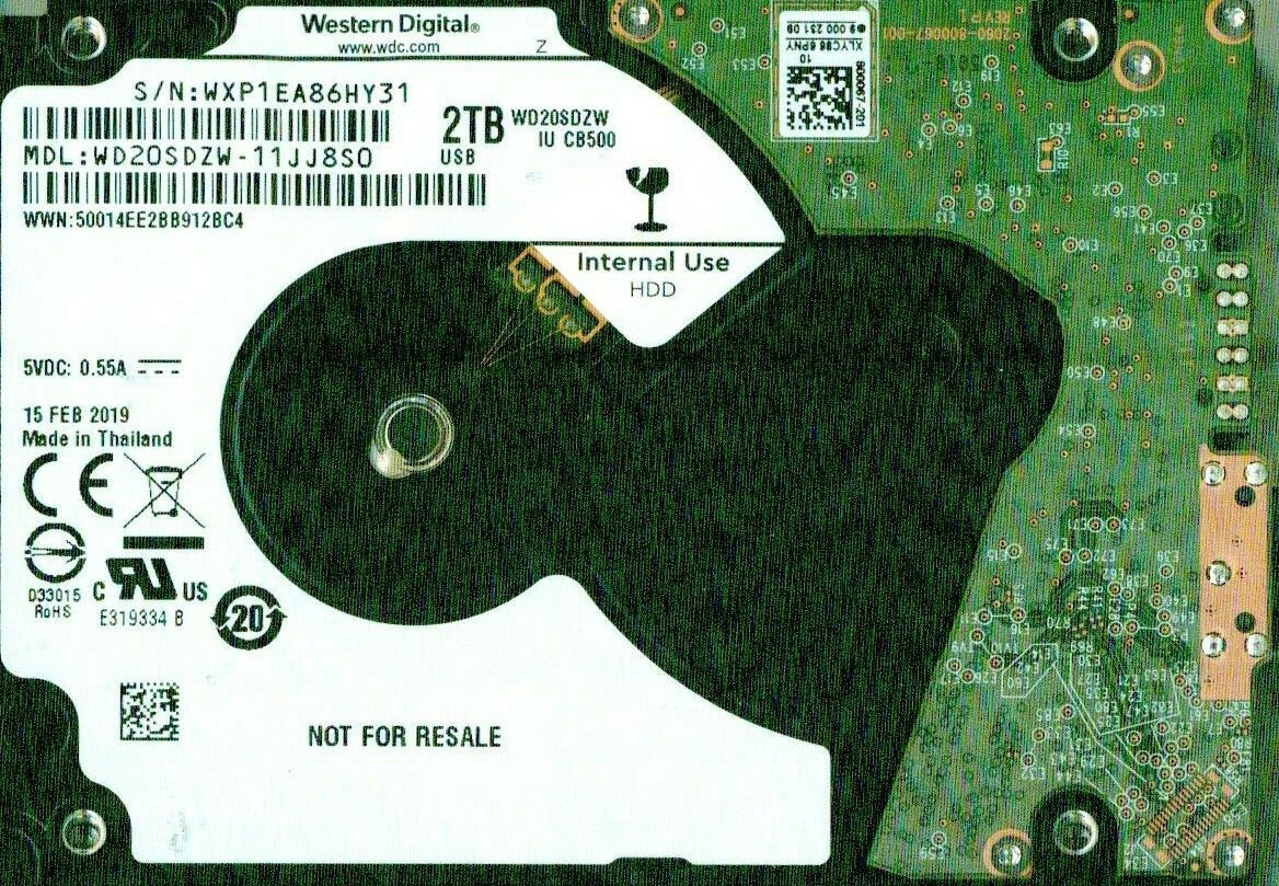WD20SDZW-11JJ8S0,   WESTERN DIGITAL USB3 2TB   FEB 2019