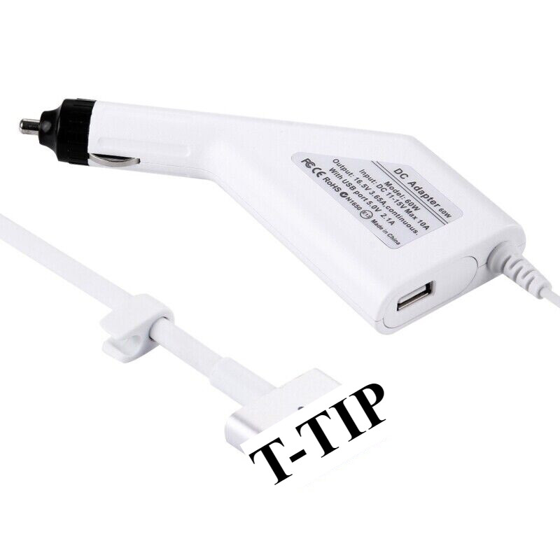 60W T-tip Adapter Car Charger for Apple MacBook Pro 13" 2012-2016 Retina Display