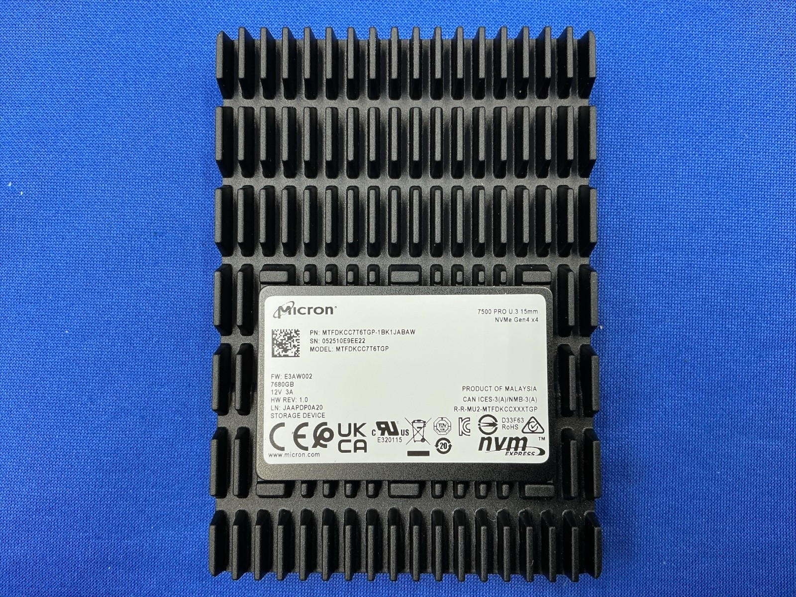 Micron 7500 PRO 7.68TB NVMe PCIe 4.0 U.3 15mm SSD MTFDKCC7T6TGP